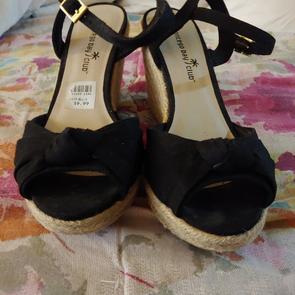 Montego Bay Club | Jute Black Canvas Espadrille Wedge Sandals 6.5 - Picture 9 of 9
